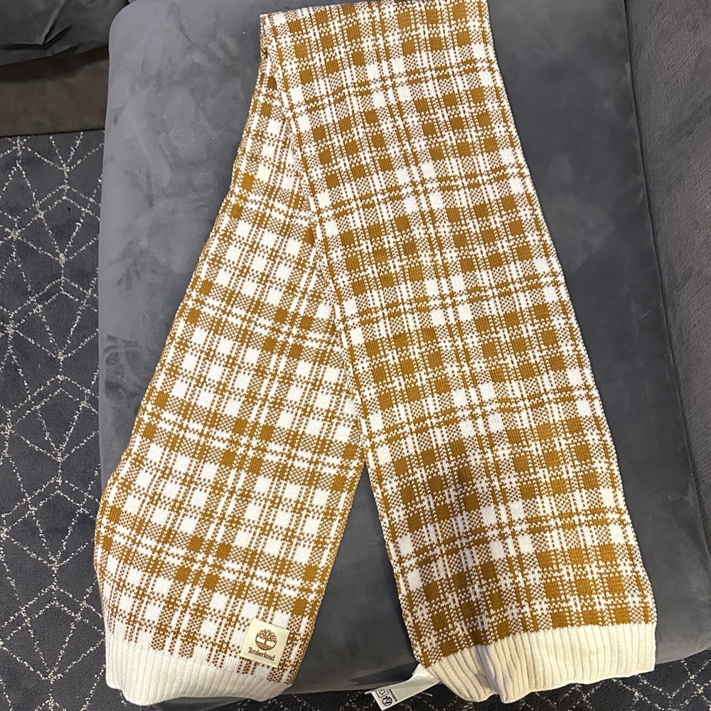 Timberland Brown and White Plaid Scarf